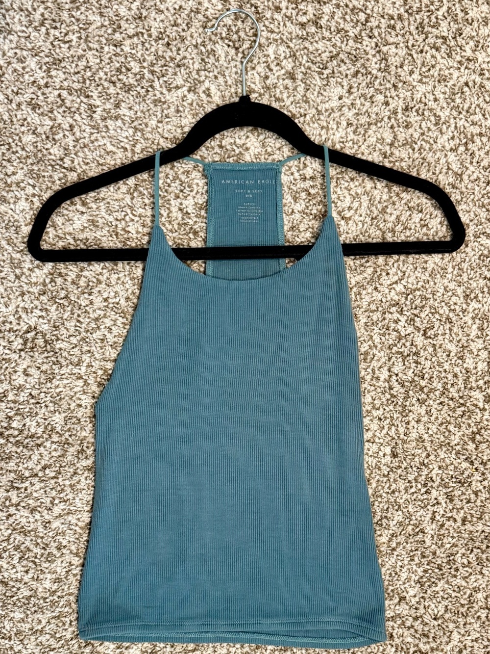 American Eagle Outfitters Teal Ribbed Slim Halter Tank Top
